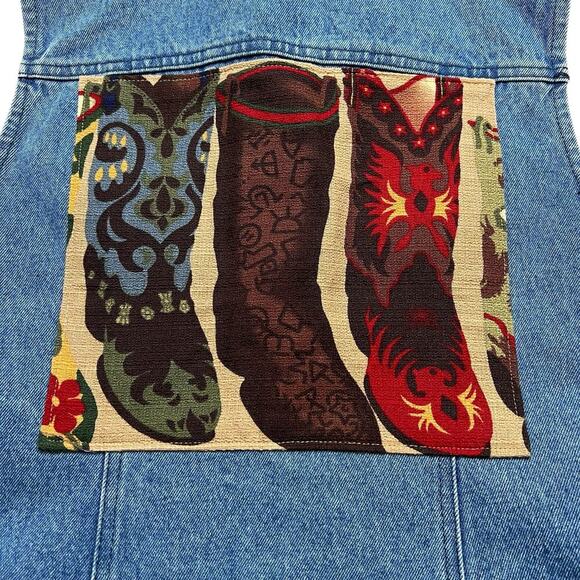Vintage USA Made Denim Vest Western Cowboy Boot Patch Red Bandana Accents Size M - Picture 8 of 12